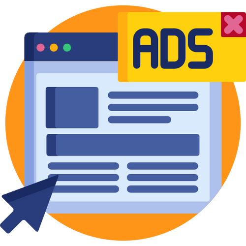 Illustration of a webpage with a cursor pointing at an online advertisement banner.