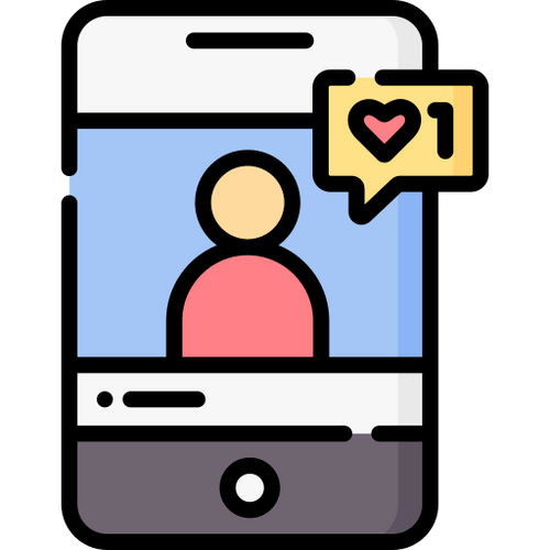 Illustration of a smartphone displaying a social media post with a like notification.