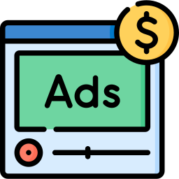 Illustration of online video advertisement with a dollar sign symbolizing monetization.