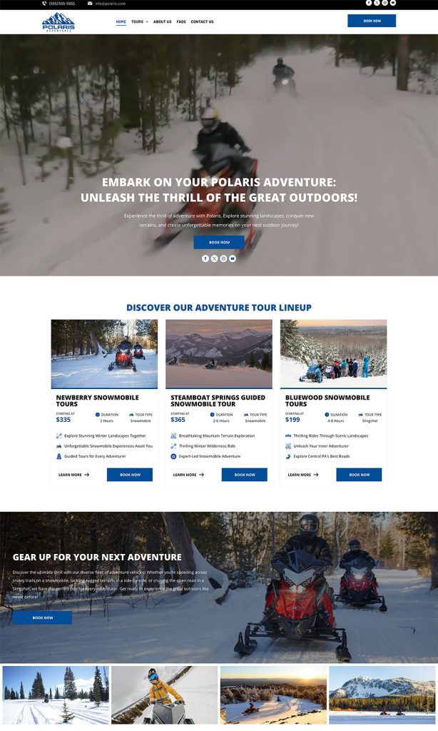 Website design featuring snowmobiling themes and visuals by AAMP Agency.