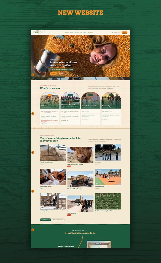 The Patch’s new website homepage: hero, what’s in season and attractions for every season